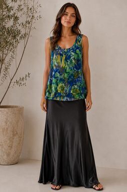 My Collection Petite XL Abstract Print Layered Hem Sleeveless Top